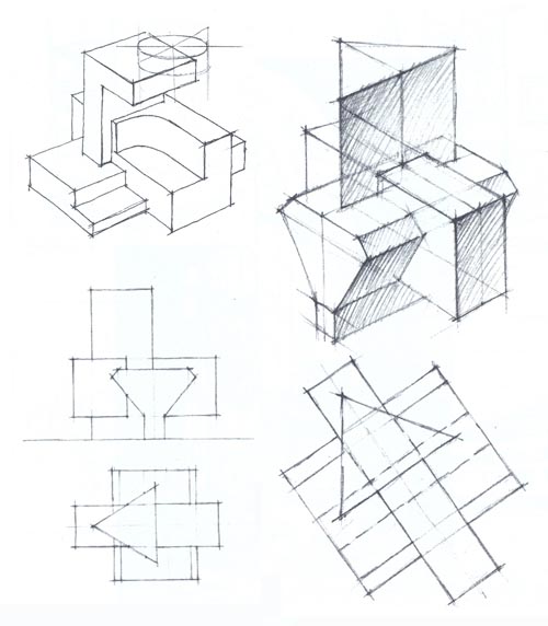 Построение композиции из геометрических форм по плану и фасаду